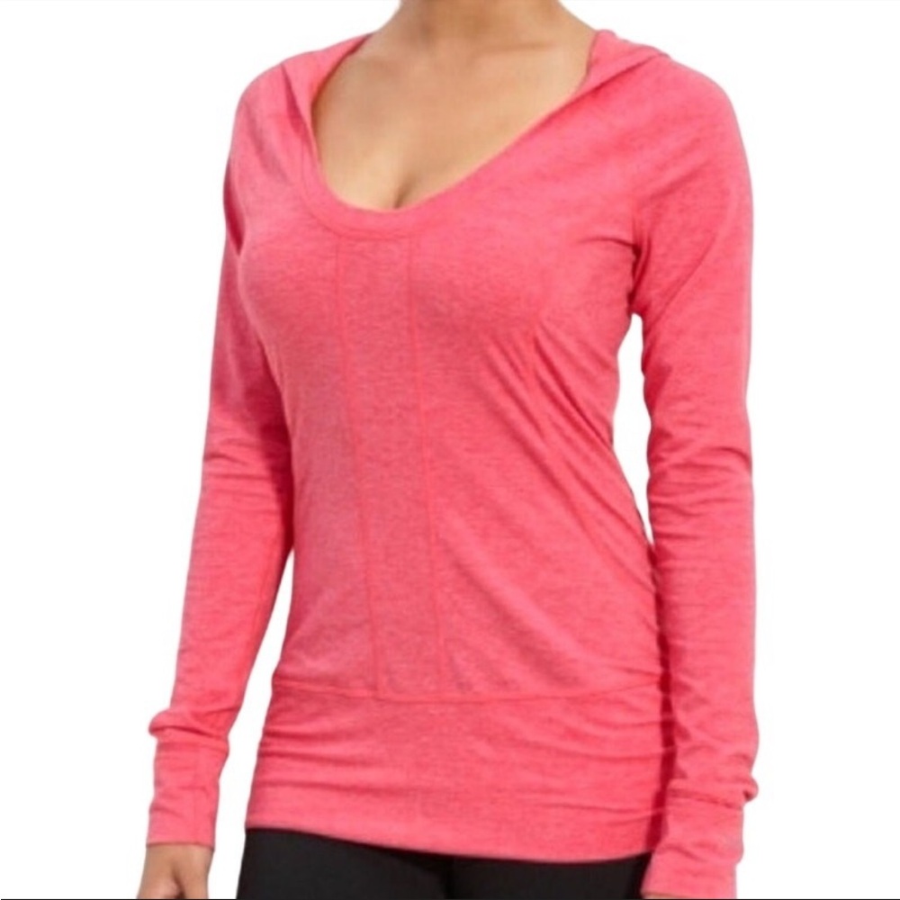 Zella Vibrant Pink Long Sleeve Tee V Neck Lightweight Hoodie & Hand Covers Small